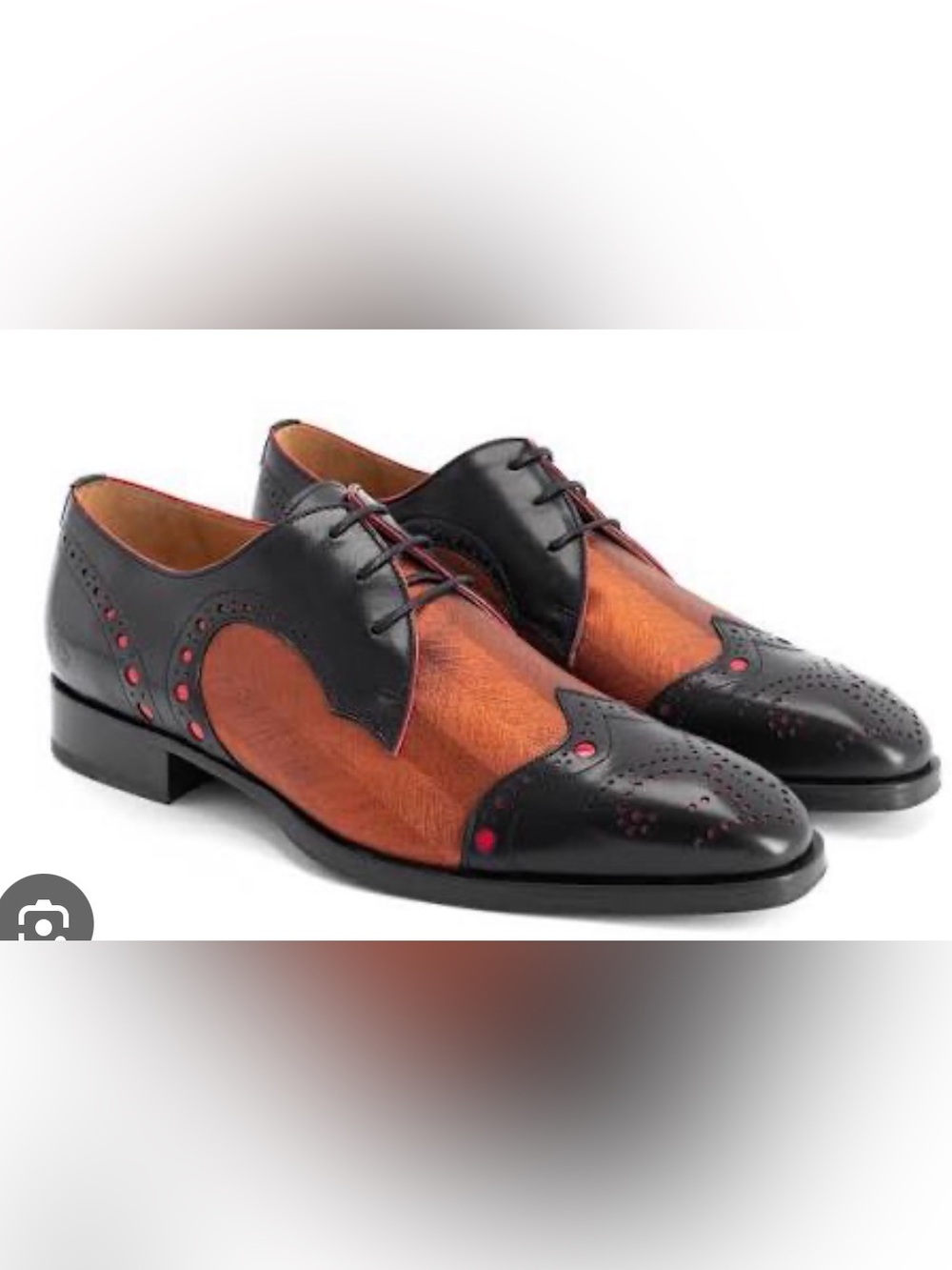 Fluevog NEW/BOX Rufus Magoo Duke black/copper brogue derby-M8/W10 (fits 7.5/9.5)